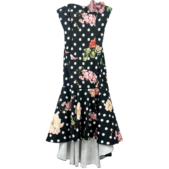Marchessa Notte Black Floral Polka Dot Strapless High Low Formal Maxi Dress Gown - Picture 5 of 11